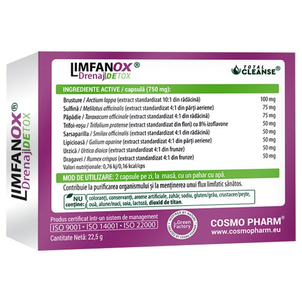 LIMFANOX Drenaj DETOX® Capsule Drenaj Sistem Limfatic