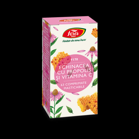 Echinacea cu propolis și vitamina C, F170, 63 comprimate masticabile