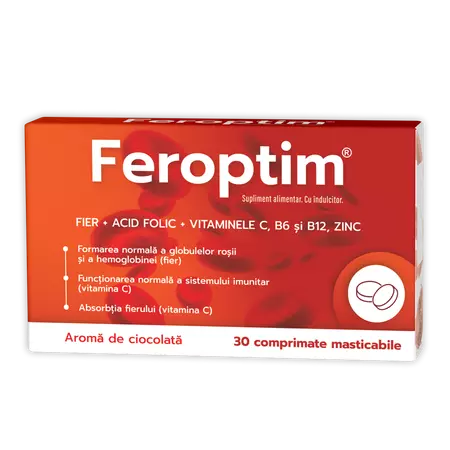 Feroptim cu aroma de ciocolata, 30 comprimate masticabile, Zdrovit