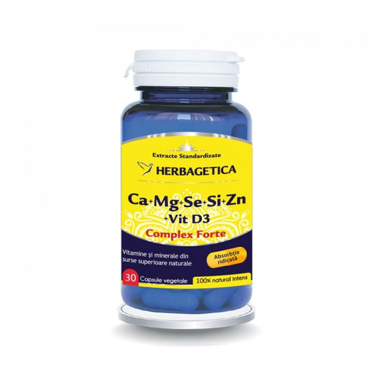 Ca+Mg+Se+Si+Zn cu Vit D3 Complex Forte Herbagetica 30 Capsule