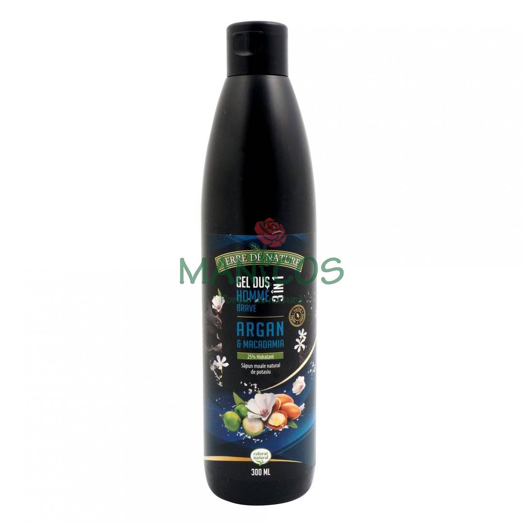 Gel de dus 3 in 1 Homme Brave cu argan, macadamia si miere 300 ml