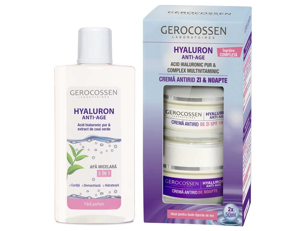 Pachet Hyaluron Anti-Age - ingrijire zilnica cu acid hialuronic - apa micelara + set 2 creme