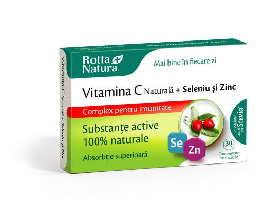 Vitamina C naturala + Seleniu si Zinc, 30 cpr. masticabile