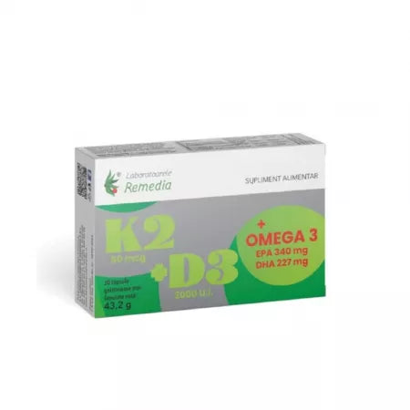 K2+D3+Omega 3, 30 capsule moi, Laboratoarele Remedia