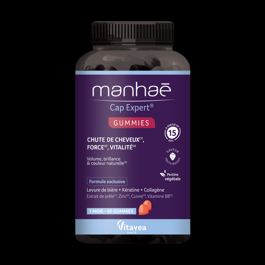 Manhae Cap Expert® Gummies, Expert Păr, anti-căderea părului și fortifiere, 60 jeleuri – cură 1 lună