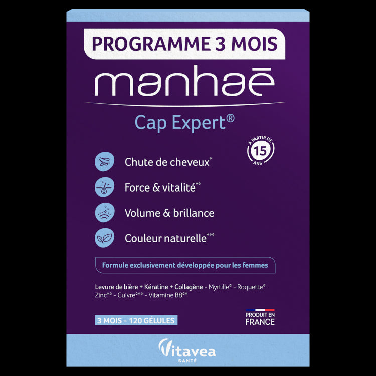 Manhaé Cap Expert®, Expert Păr, anti-căderea părului și fortifiere, 120 capsule vegetale – cură 3 luni