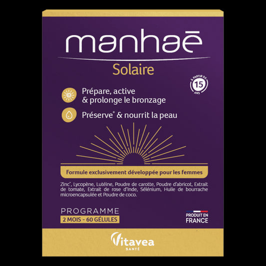 Manhaé Solaire, Solar, pentru susținerea bronzării, 60 capsule vegetale – cură 2 luni