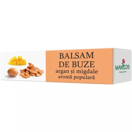 Balsam de buze cu ulei de argan, migdale dulci si aroma populara, 4.8 g, Manicos