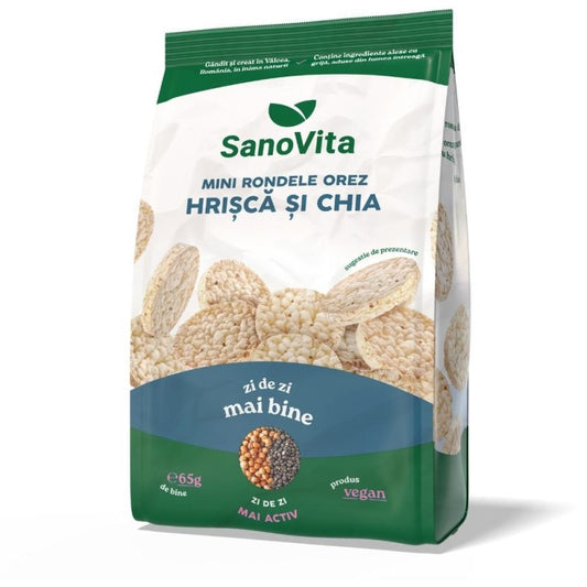 Mini-rondele din Orez cu Hrisca si Chia, 65 g, Sanovita
