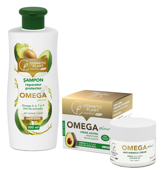Kit OMEGA Plus: cremă antirid & șampon