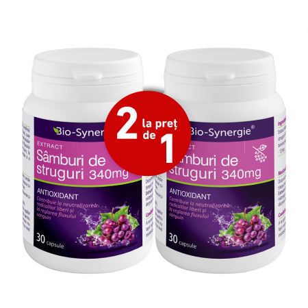 Pachet Extract de samburi de struguri 340mg, (2 la pret de 1), 30 + 30 capsule, Bio Synergie