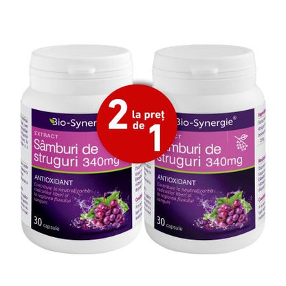 Pachet Extract de samburi de struguri 340mg, (2 la pret de 1), 30 + 30 capsule, Bio Synergie