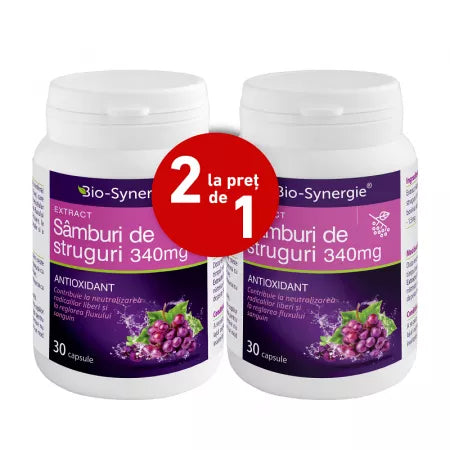 Pachet Extract de samburi de struguri 340mg, (2 la pret de 1), 30 + 30 capsule, Bio Synergie