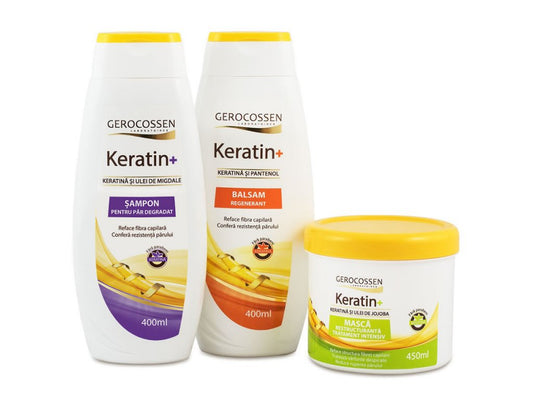 Pachet Keratin+ pentru regenerare: sampon 400 ml+ masca 450 ml + balsam par 400 ml