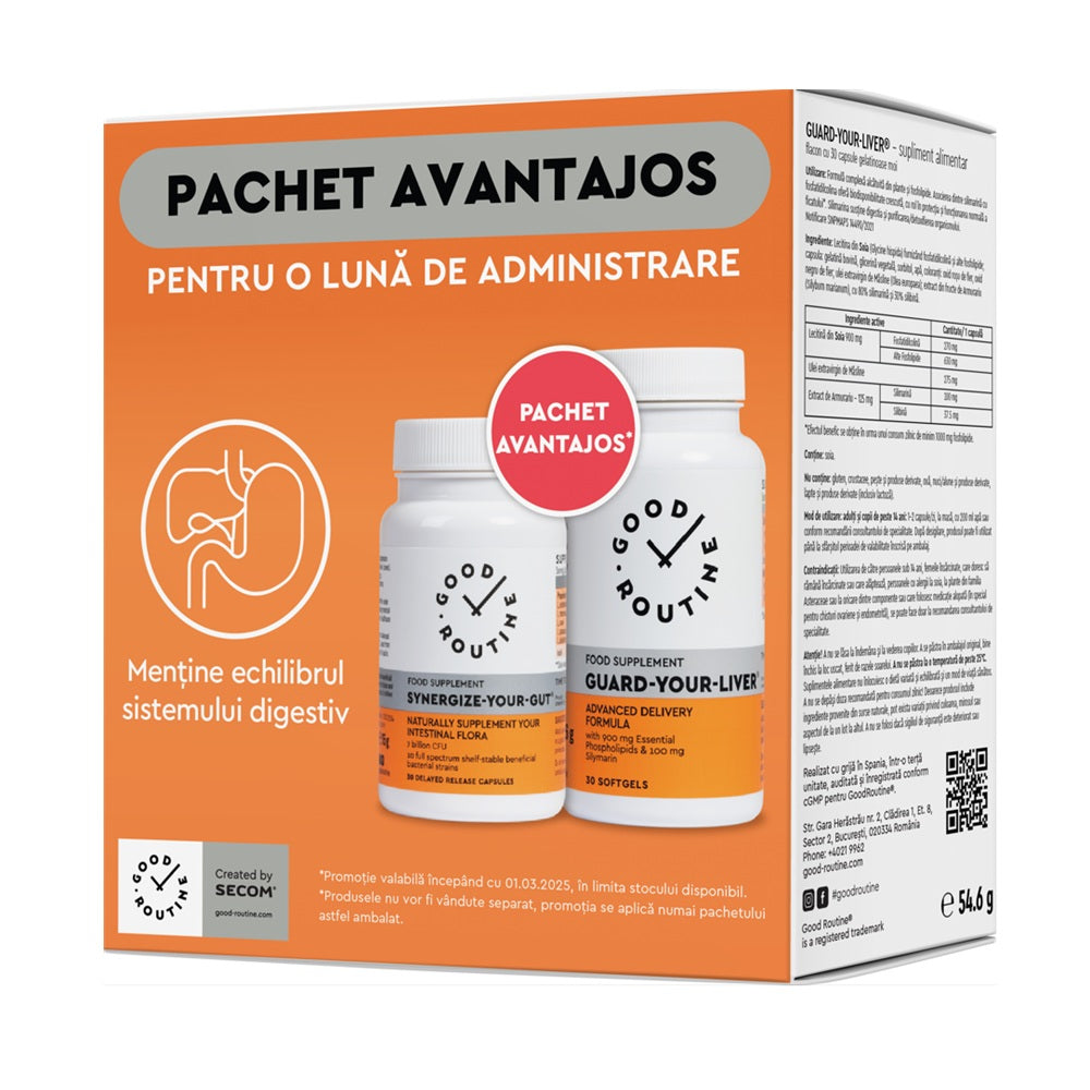 Pachet Synergize Your Gut Good Routine, 30 capsule+Guard Your Liver Good Routine, 30 capsule, Secom