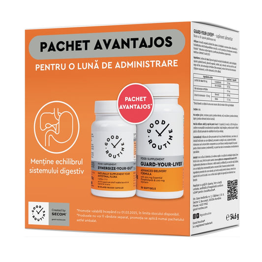 Pachet Synergize Your Gut Good Routine, 30 capsule+Guard Your Liver Good Routine, 30 capsule, Secom