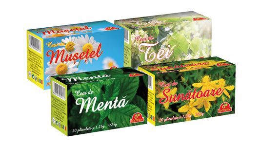 Pachet ceaiuri Natura (menta, musetel, sunatoare, tei)