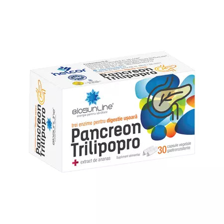 Enzime digestive Pancreon Trilipopro, 30 capsule vegetale gastrorezistente, Helcor