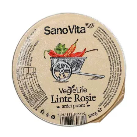 Pasta vegetala tartinabila din linte rosie cu ardei picant, 100 g, Sanovita