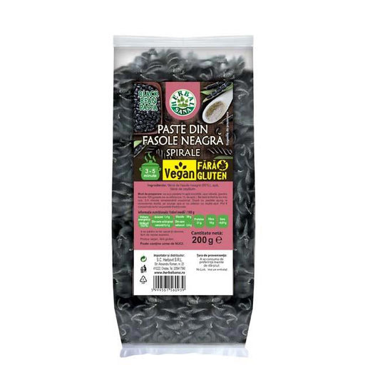 Paste din Fasole Neagra Spirale Vegan Fara Gluten 200g, Herbal Sana