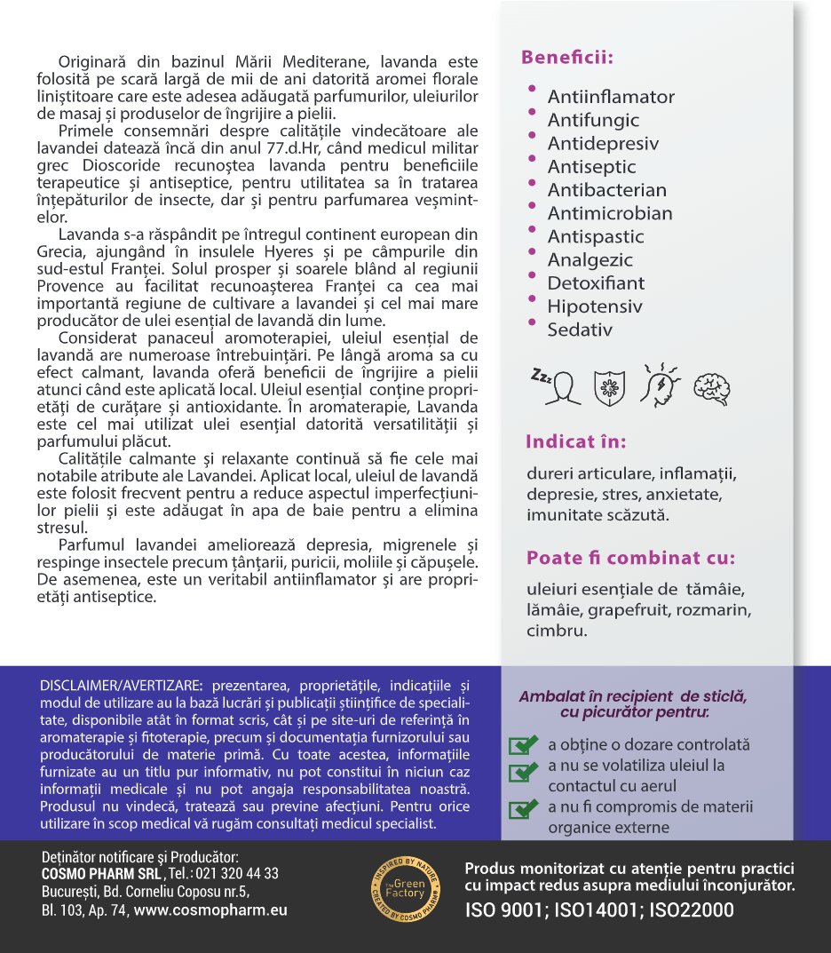 LAVANDULA ANGUSTIFOLIA – Ulei Esential De Lavanda – Uz Intern