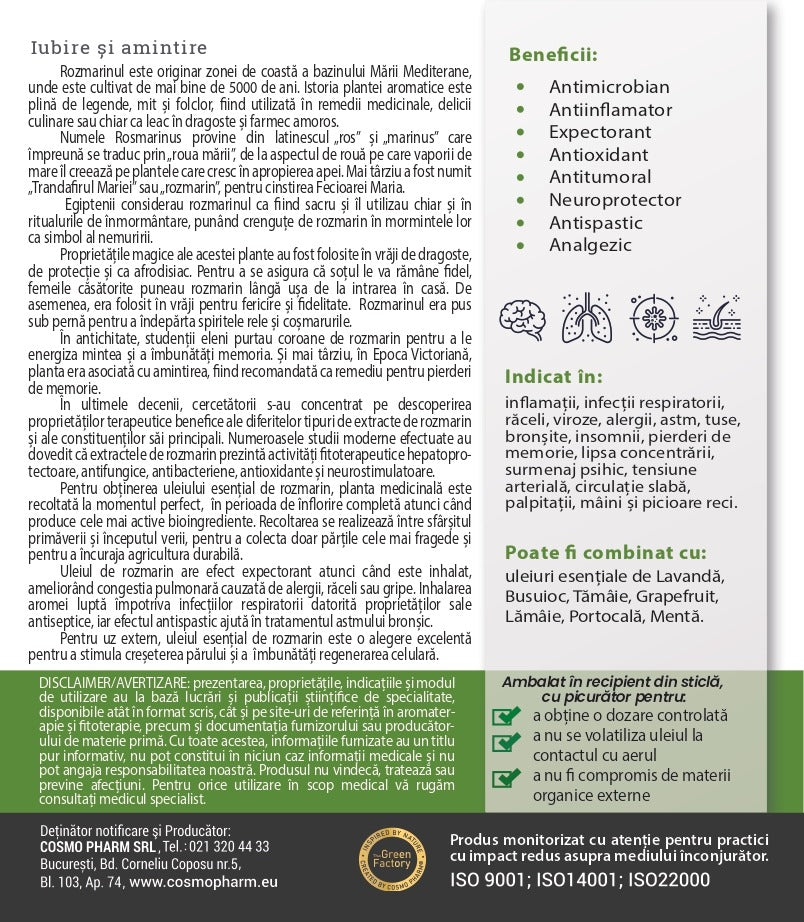 Ulei Esential de Rozmarin – ROSMARINUS OFFICINALIS