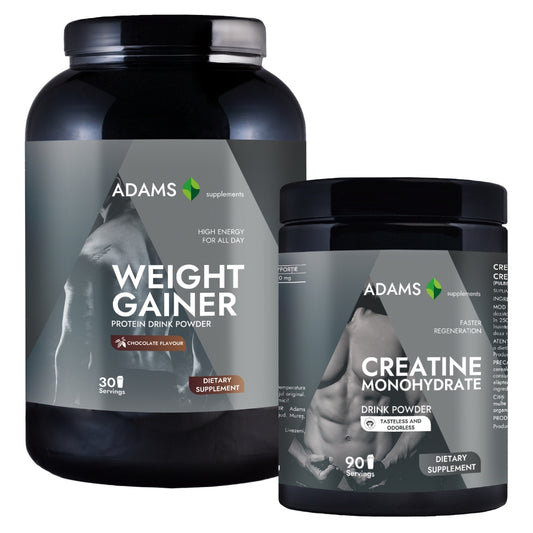 Pachet Proteina pentru cresterea masei musculare (ciocolata),1.5kg + Creatina monohidrata (fara aroma), 400g