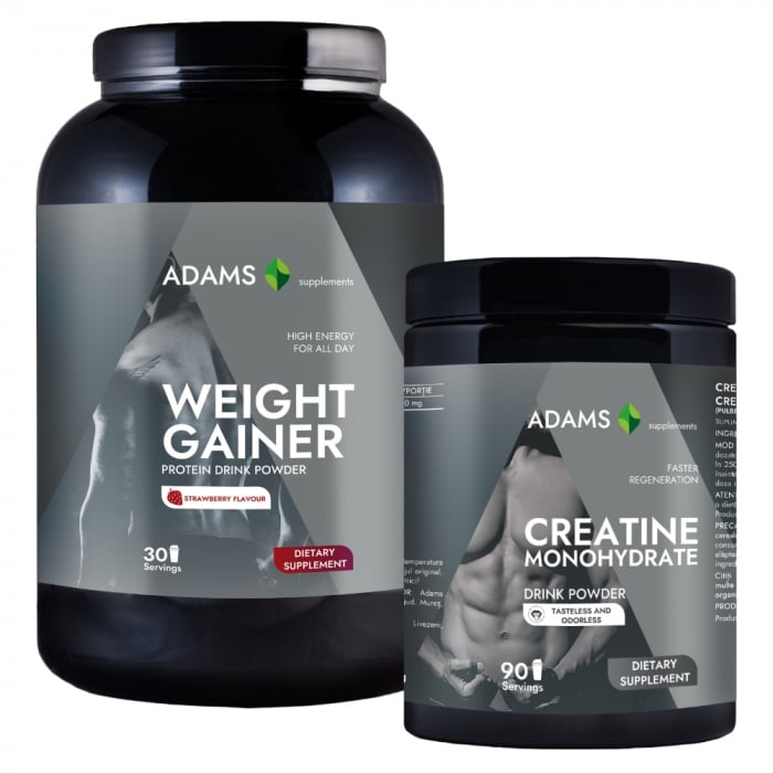 Pachet Proteina pentru cresterea masei musculare (capsuni),1.5kg + Creatina monohidrata (fara aroma), 400g