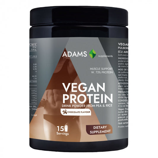 Proteina vegana (ciocolata), 454g, Adams Supplements