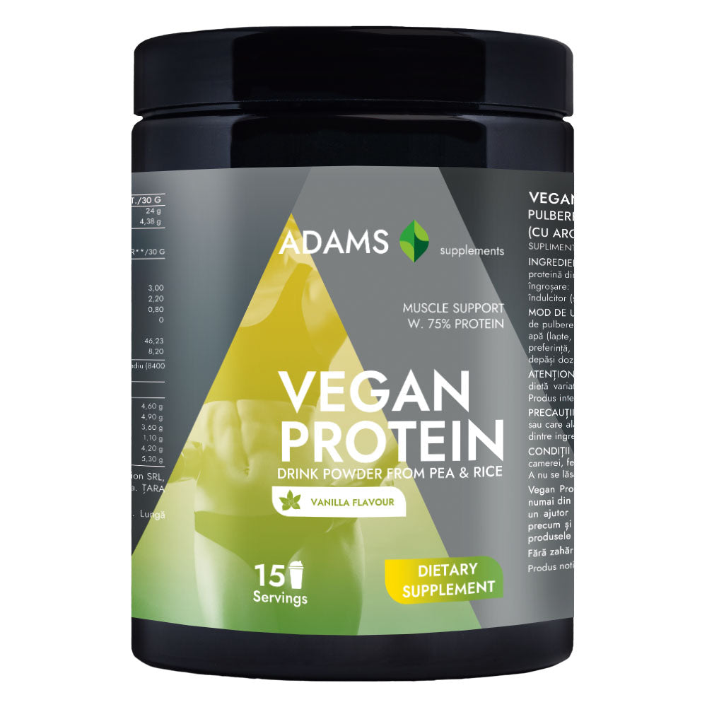 Proteina vegana (vanilie), 454g, Adams Supplements