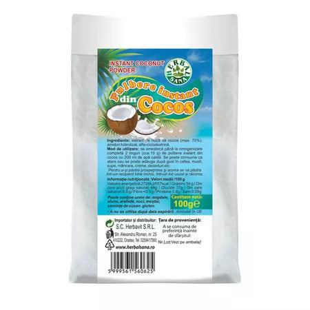 Pulbere instant din Cocos, 100 g, Herbal Sana