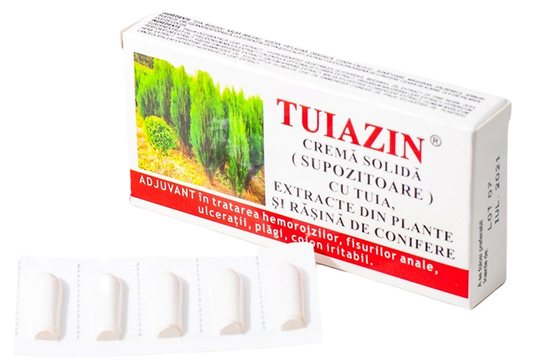 Tuiazin – Crema solida (supozitoare) cu tuia, extracte din plante si rasina de conifere