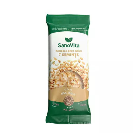 Rondele din orez brun si seminte, 56 g, Sanovita