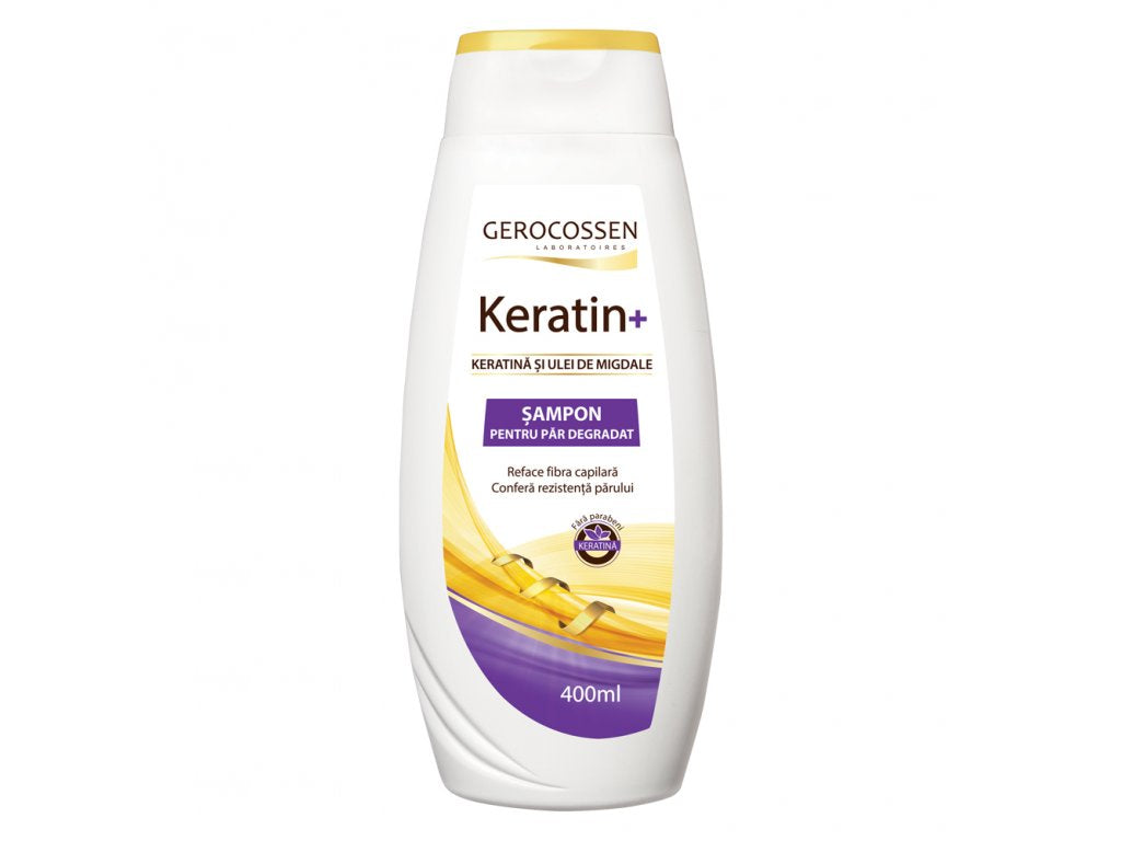 Sampon cu keratina si ulei de migdale pentru par degradat - Keratin+ 400 ml