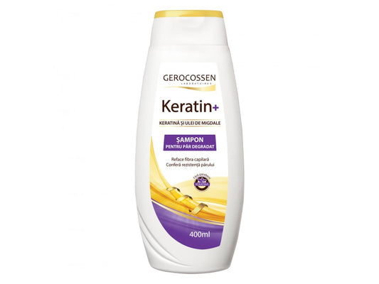 Sampon cu keratina si ulei de migdale pentru par degradat - Keratin+ 400 ml
