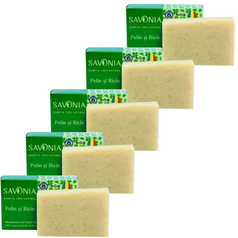 Set 5 buc - Sampon Solid Natural Pelin si Ricin, Savonia