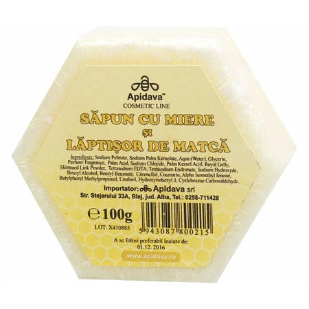 Săpun Apidava cu Miere și Lăptișor de Matcă, 100 g