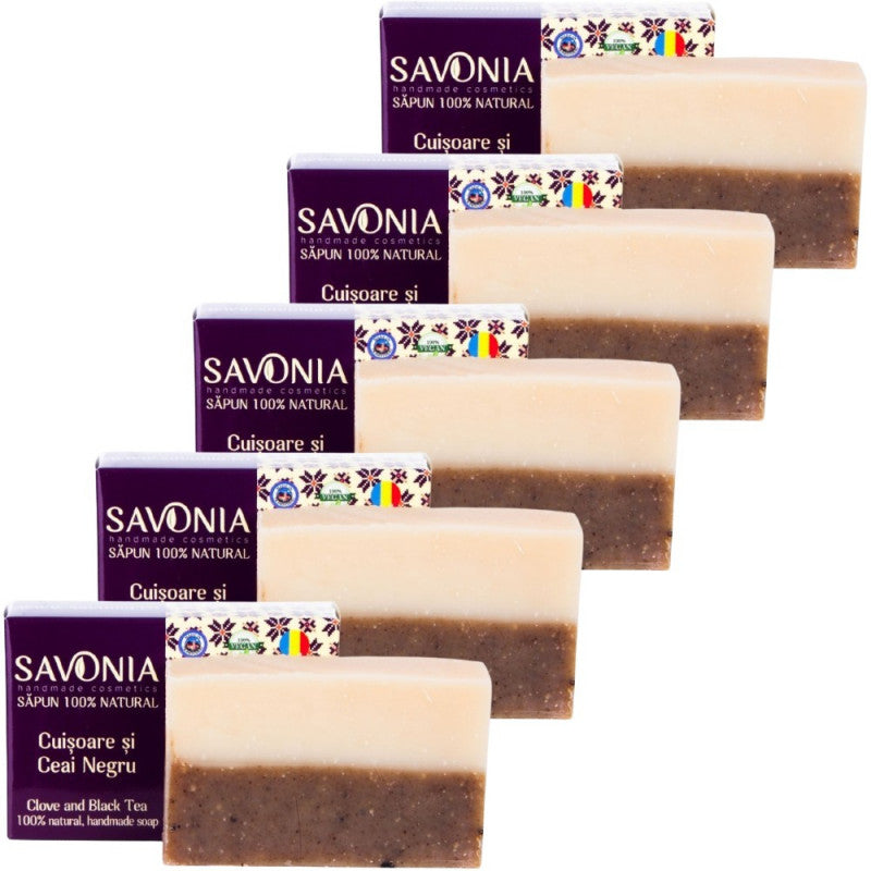 Set 5 buc - Sapun Natural Cuisoare si Ceai Negru, Savonia