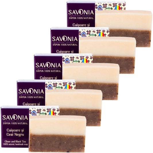 Set 5 buc - Sapun Natural Cuisoare si Ceai Negru, Savonia