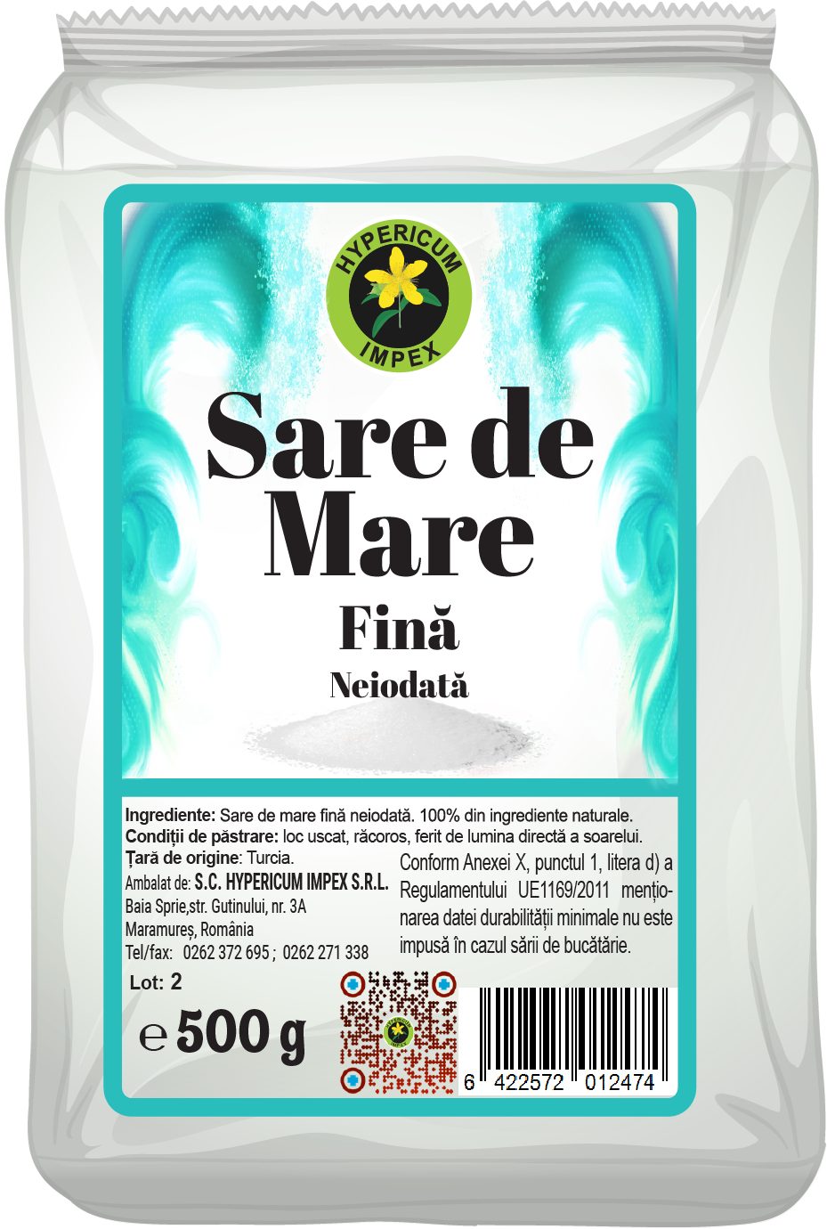 Sare de mare fină neiodată 500g