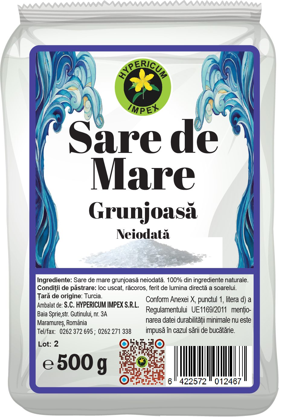Sare de mare grunjoasă neiodată 500g