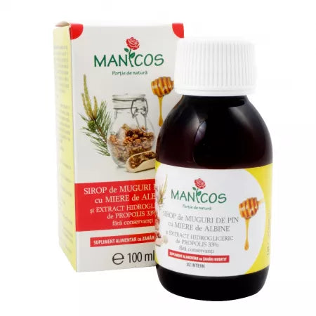 Sirop de muguri de pin cu miere de albine si propolis 100 ml, Manicos