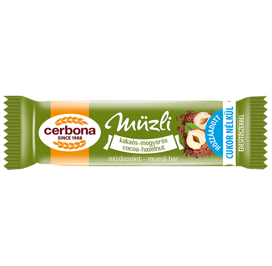 Baton musli cu alune și cacao, fără zahăr adăugat, cu îndulcitor