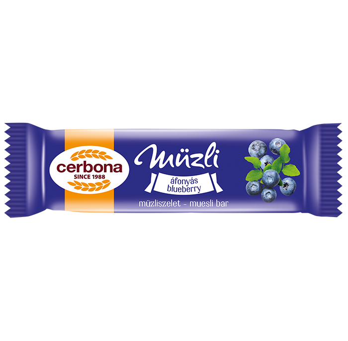 Baton musli cu afine și talpă din glazură cu iaurt