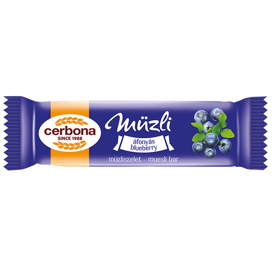 Baton musli cu afine și talpă din glazură cu iaurt