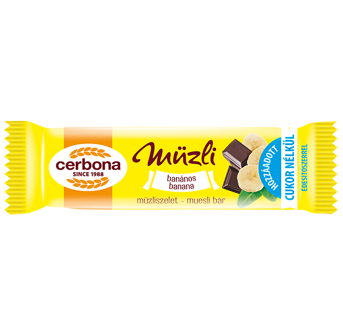 Baton musli cu banane, cu talpă din glazură cu cacao și lapte, fără zahăr adăugat, cu îndulcitori