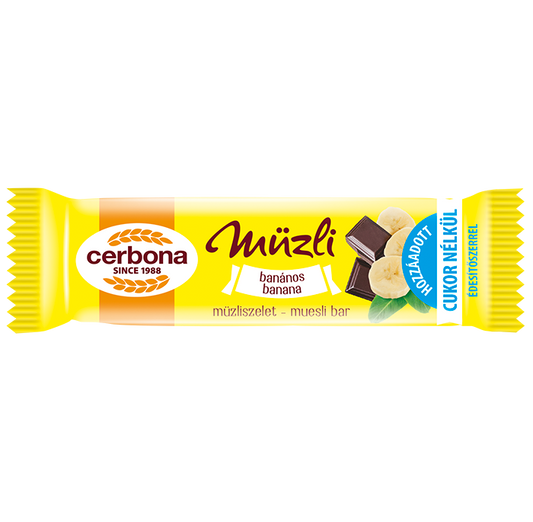 Baton musli cu banane, cu talpă din glazură cu cacao și lapte, fără zahăr adăugat, cu îndulcitori