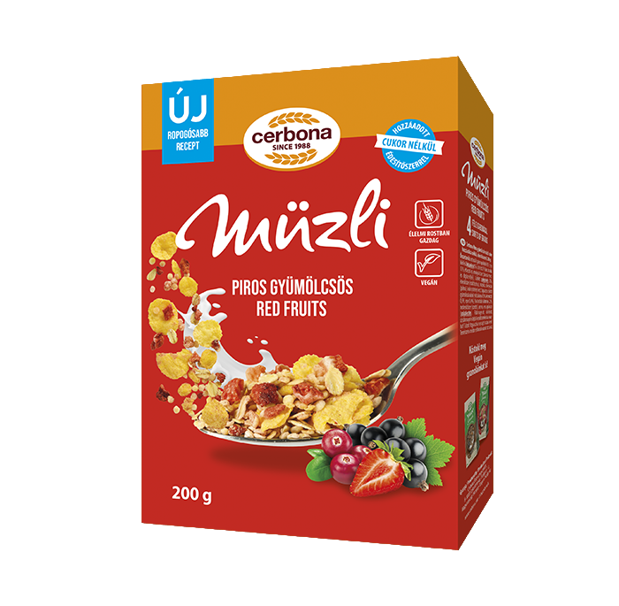 Musli cu fructe roșii cu îndulcitor și fără zahăr adăugat