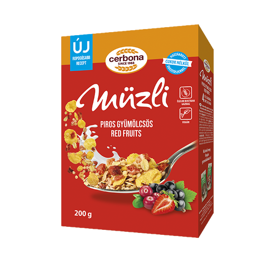 Musli cu fructe roșii cu îndulcitor și fără zahăr adăugat