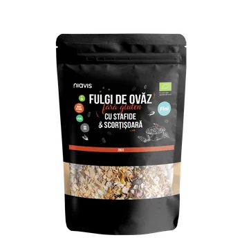 Fulgi de ovaz fini fara gluten cu stafide si scortisoara, 200g, Niavis